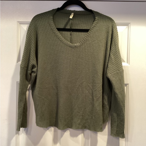Lulus Tops - Lulu's Olive Green Waffle Knit Top